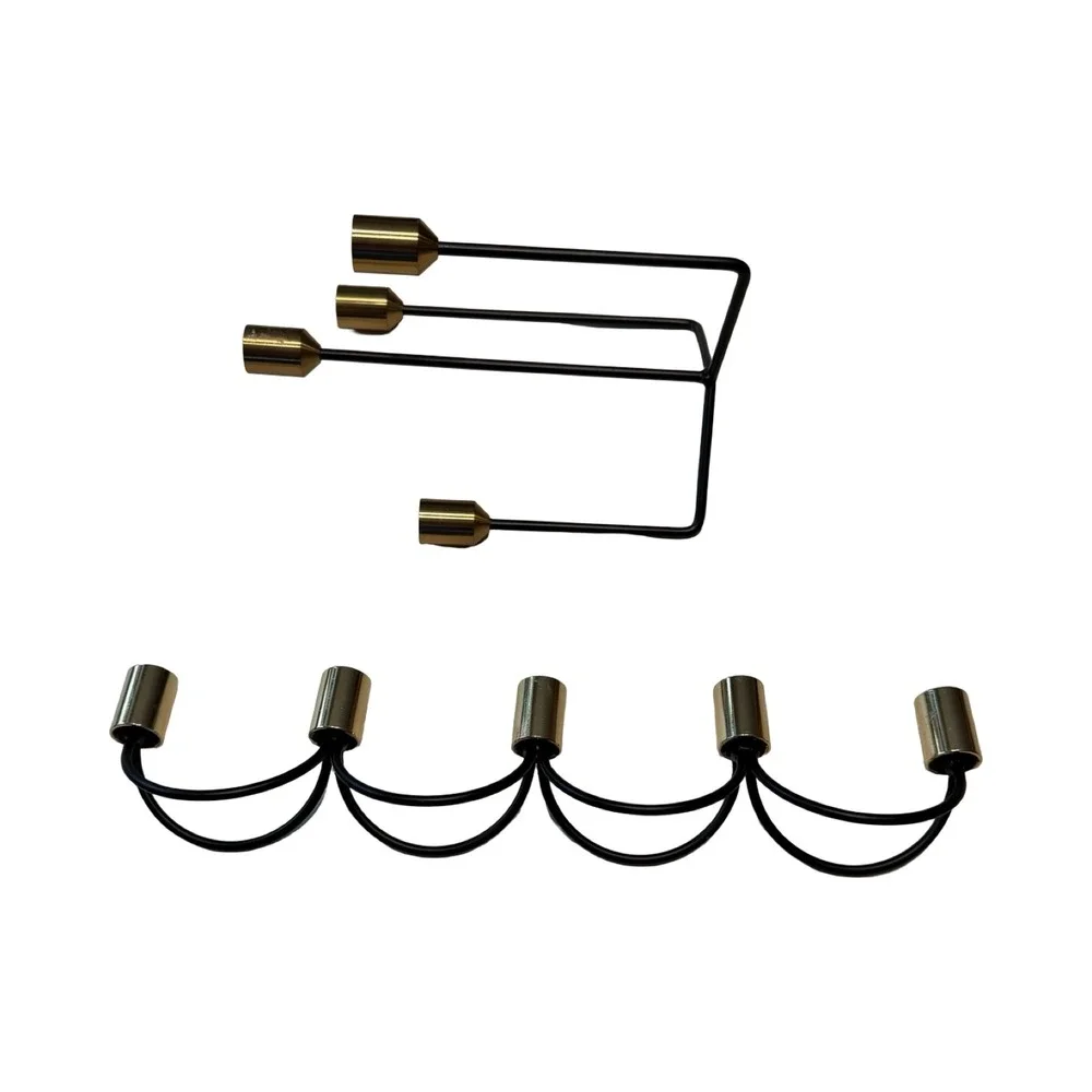 Mid-Century Modern Modular Brass and Black Iron 5&4 Light Candelabra Set